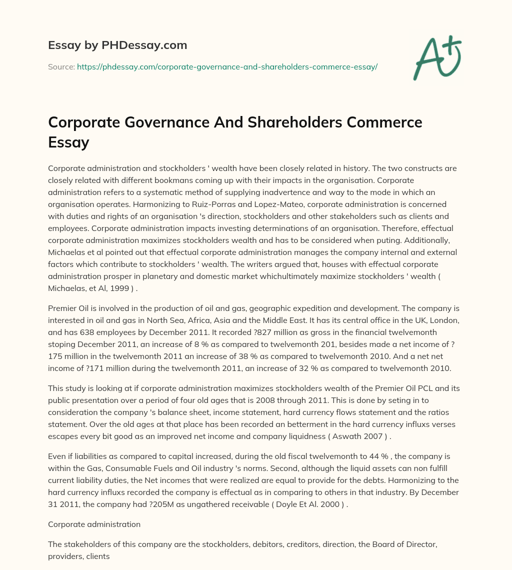 corporate governance introduction essay