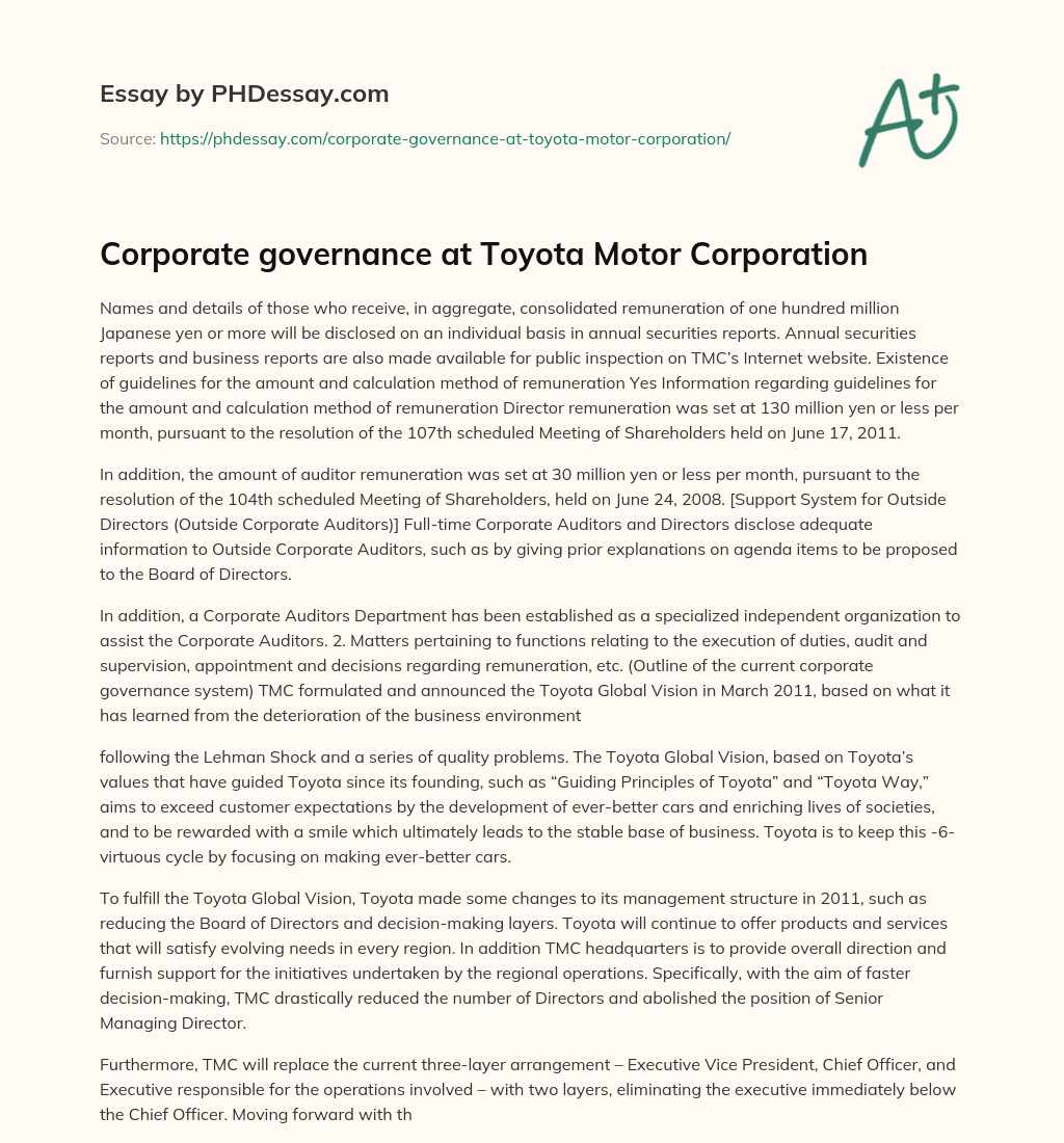 toyota corporate governance case study