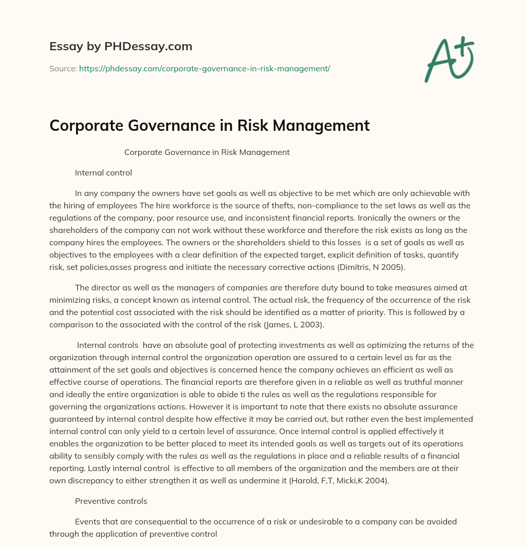 Corporate Governance in Risk Management essay