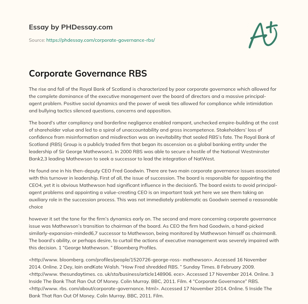 Corporate Governance RBS essay