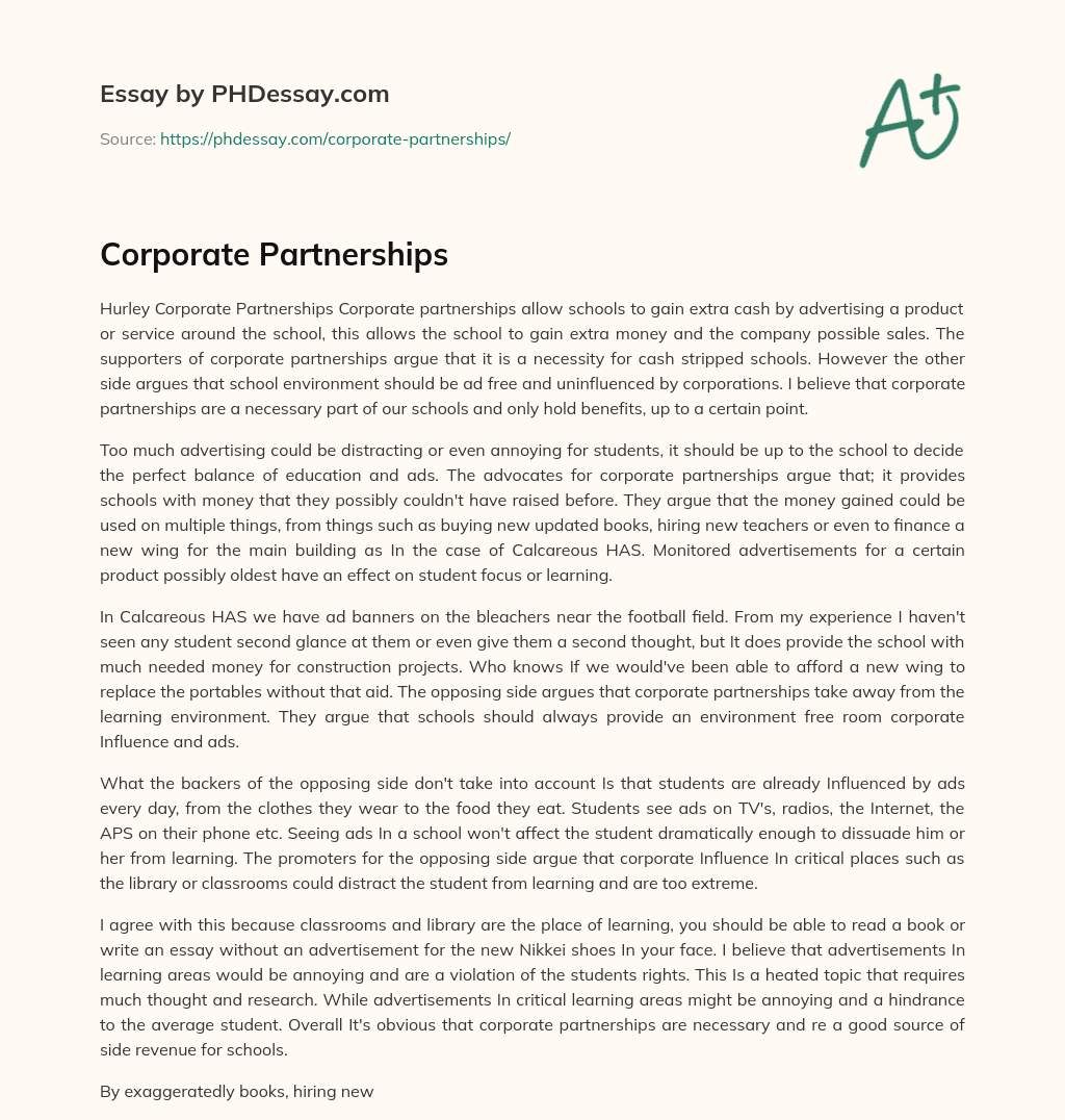Corporate Partnerships essay