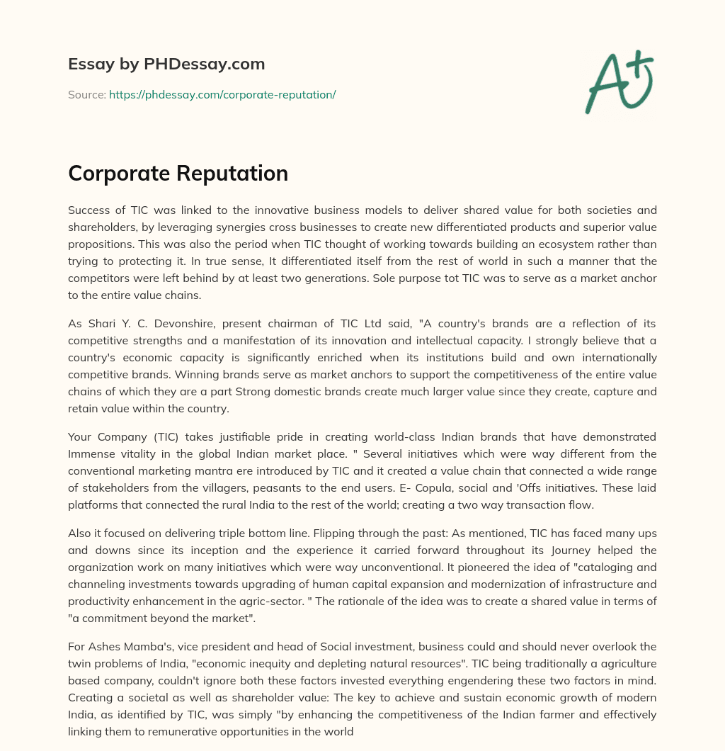 Corporate Reputation essay
