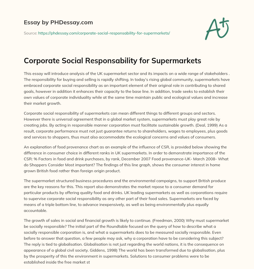 Corporate Social Responsability for Supermarkets essay