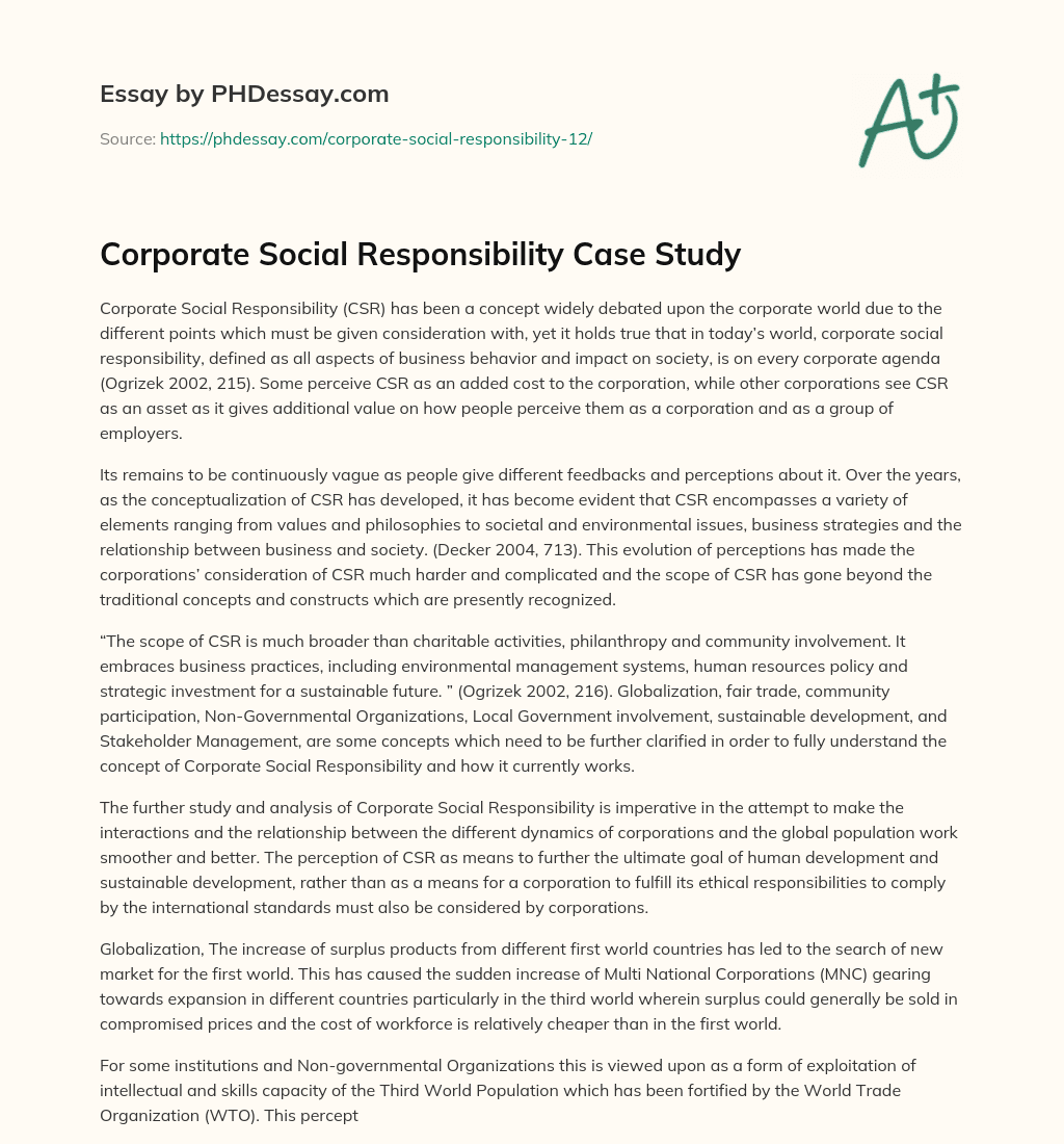 short case study on corporate social responsibility