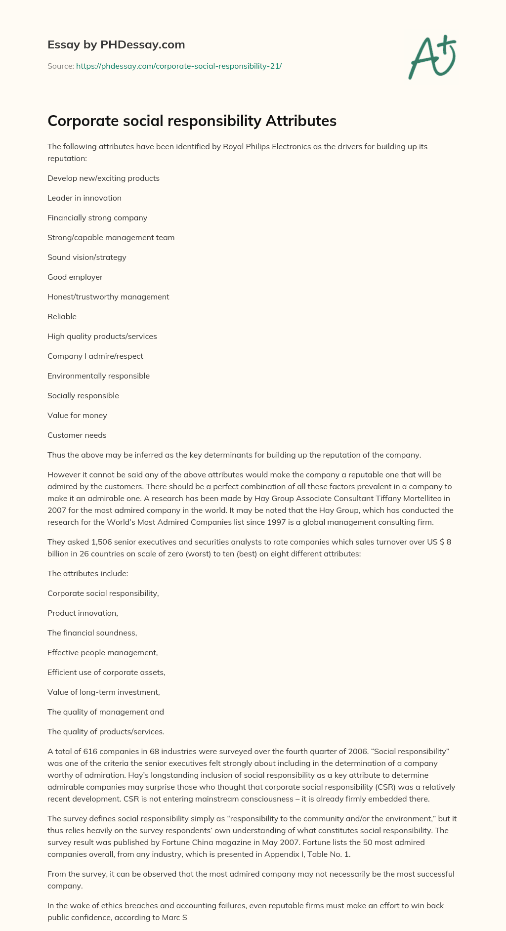 Corporate social responsibility Attributes essay