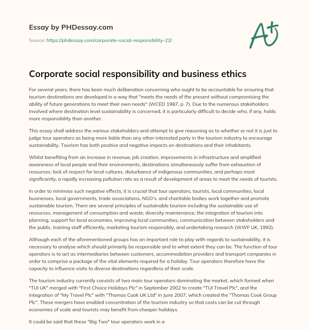 Corporate social responsibility and business ethics essay