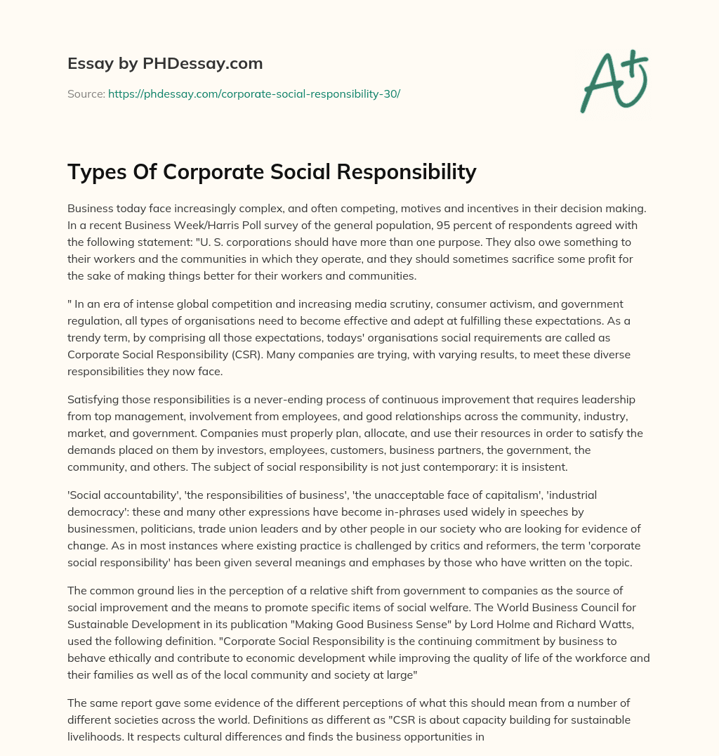 Types Of Corporate Social Responsibility essay