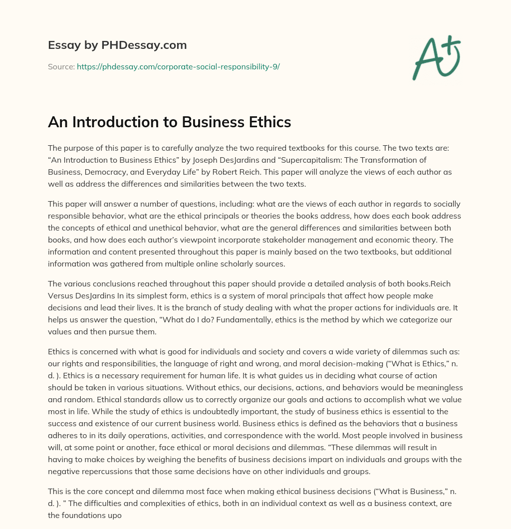 An Introduction to Business Ethics essay