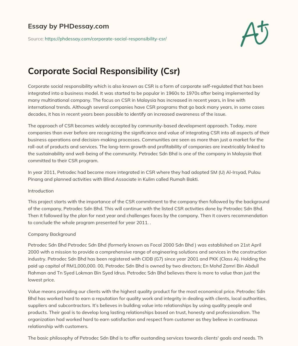 Corporate Social Responsibility (Csr) essay
