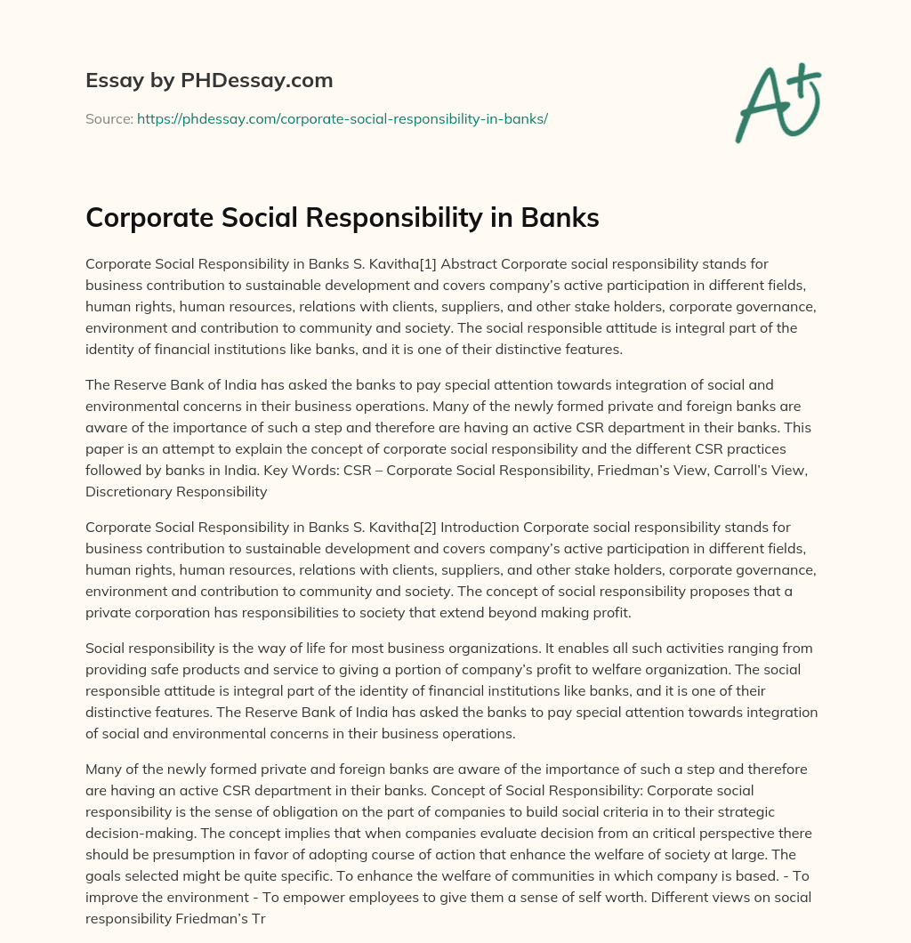 Corporate Social Responsibility in Banks essay