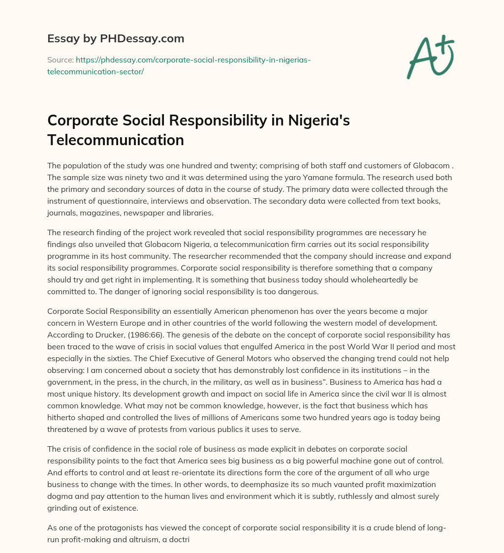 Corporate Social Responsibility in Nigeria’s Telecommunication essay