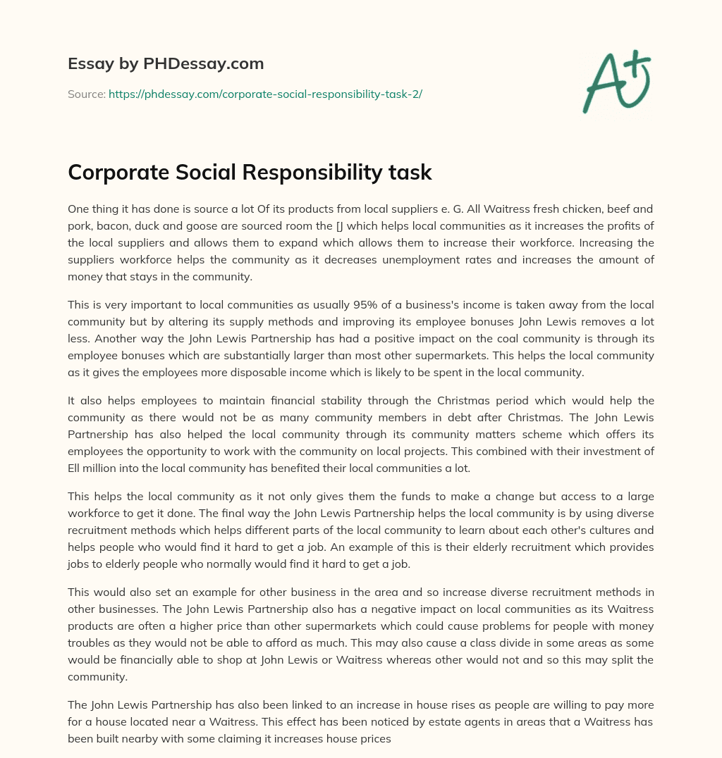 Corporate Social Responsibility task essay