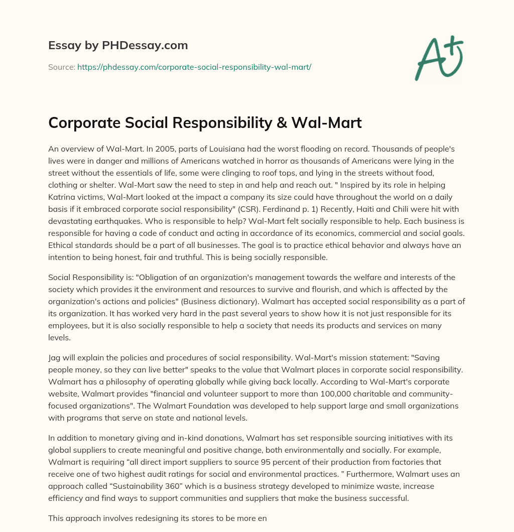 Corporate Social Responsibility & Wal-Mart essay