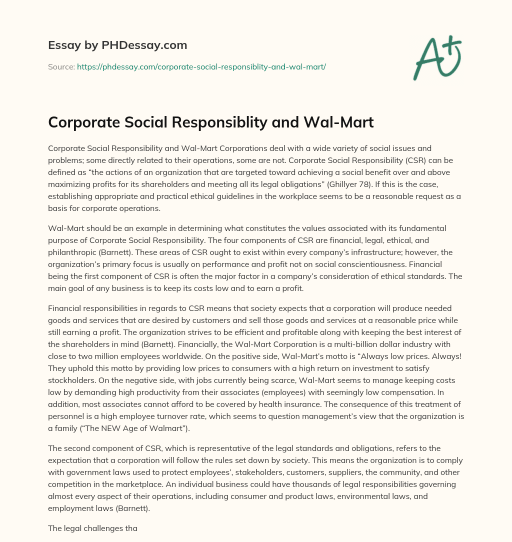Corporate Social Responsiblity and Wal-Mart essay