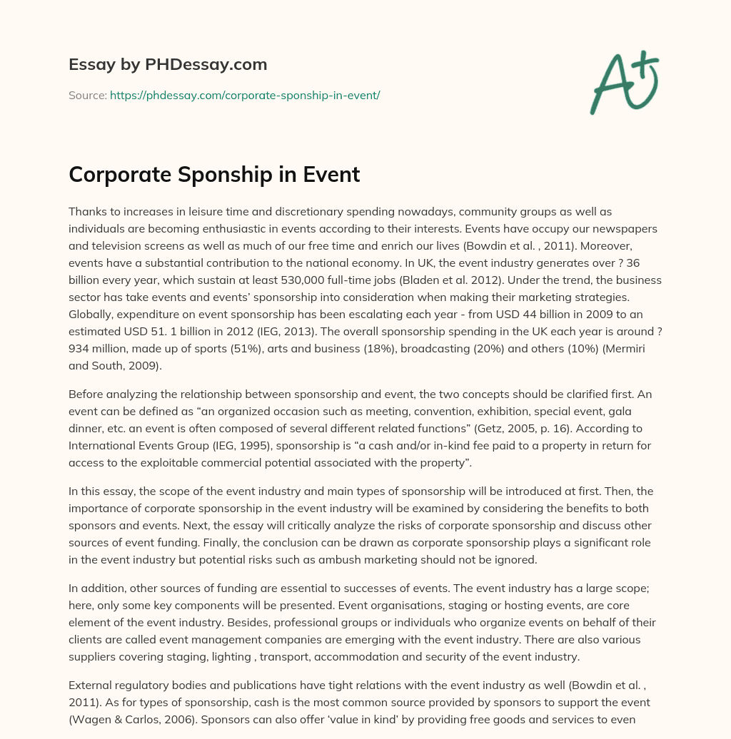 Corporate Sponship in Event essay