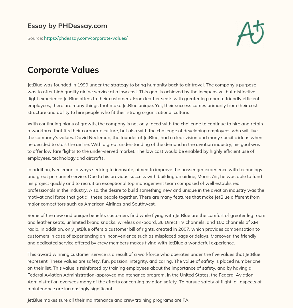 corporate values essay