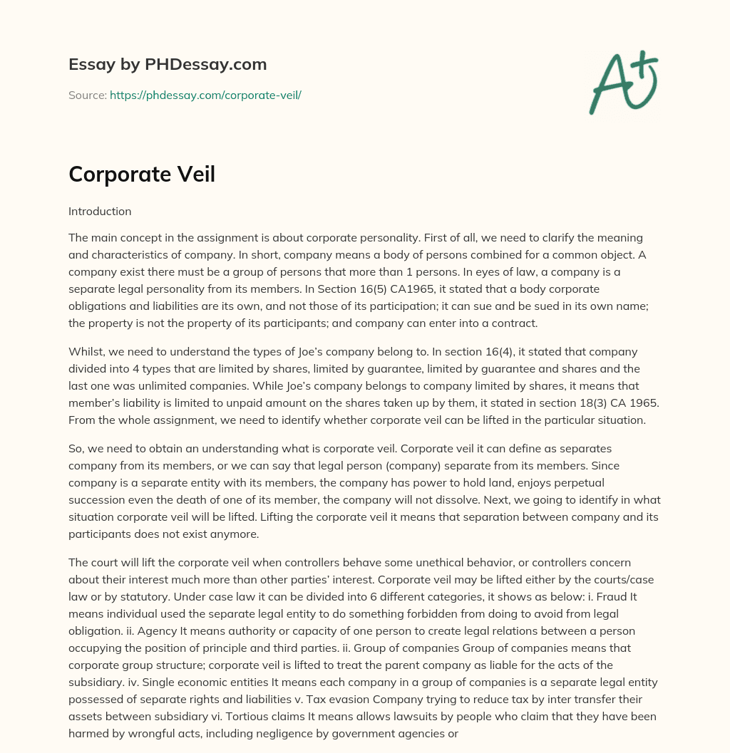 Corporate Veil essay