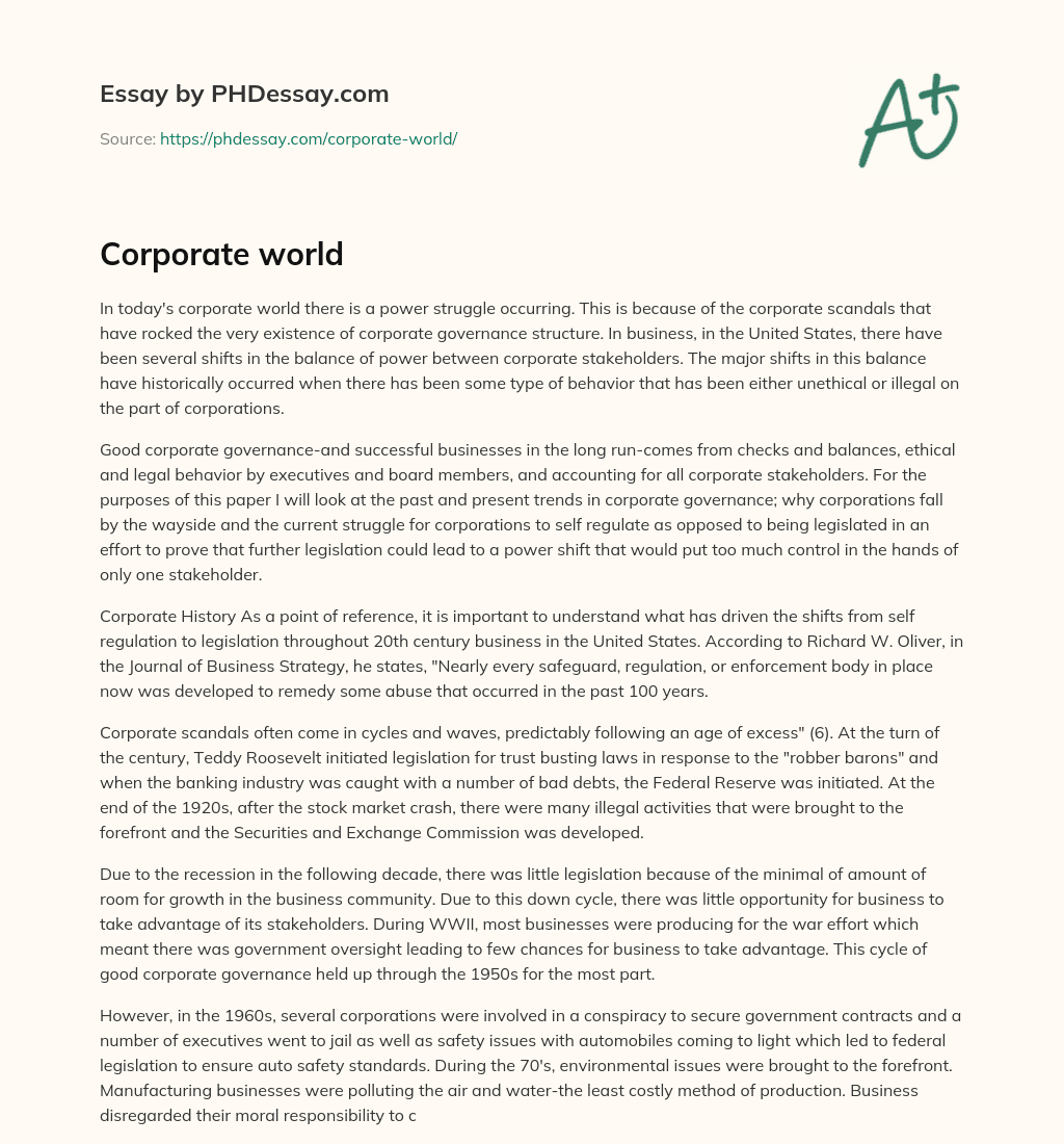 essay about corporate world