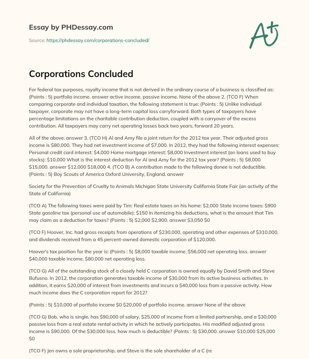 Corporations Concluded essay