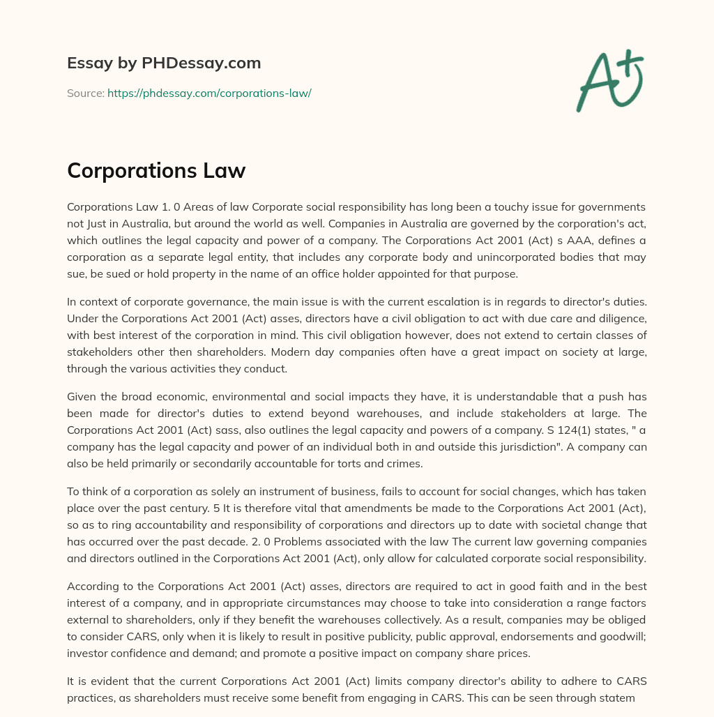 Corporations Law essay