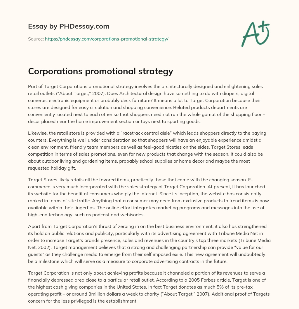 Corporations promotional strategy essay