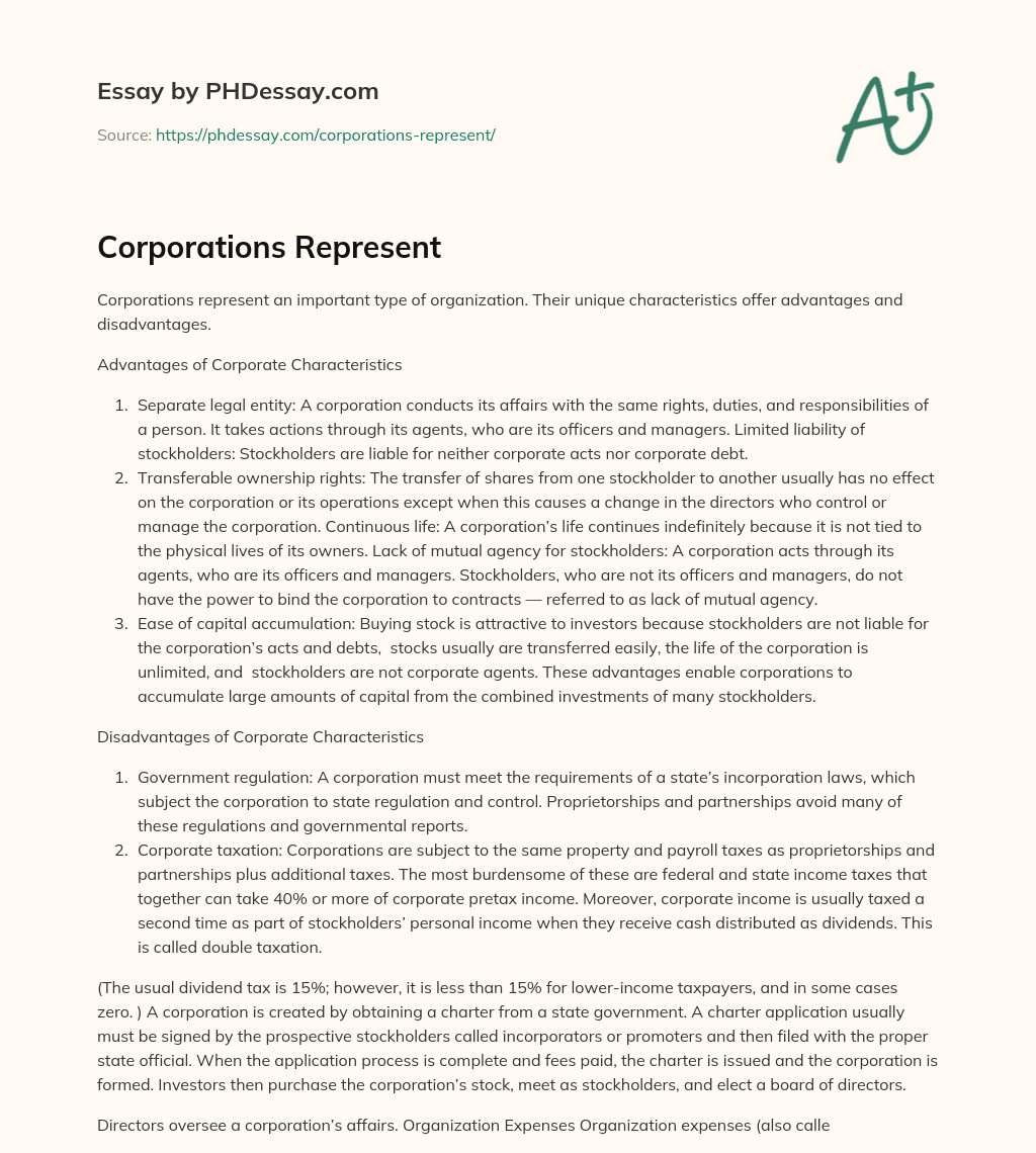 Corporations Represent essay