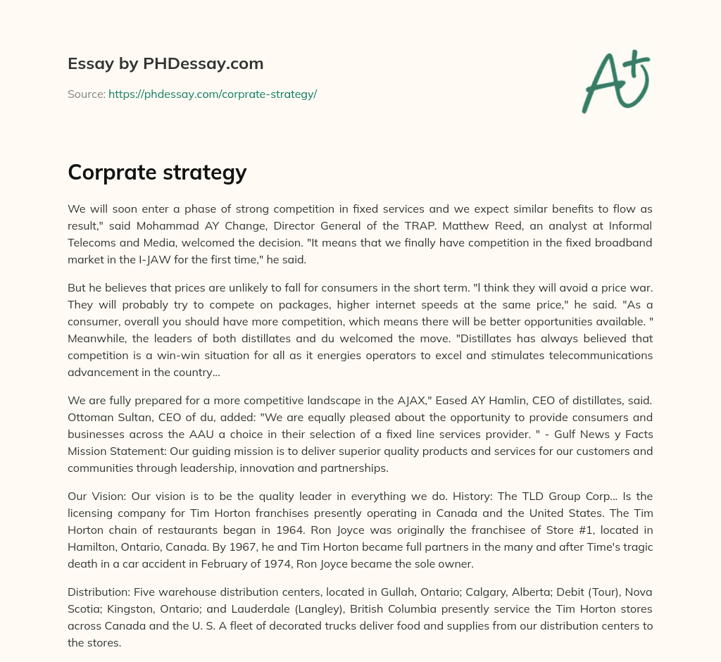 Corprate strategy essay