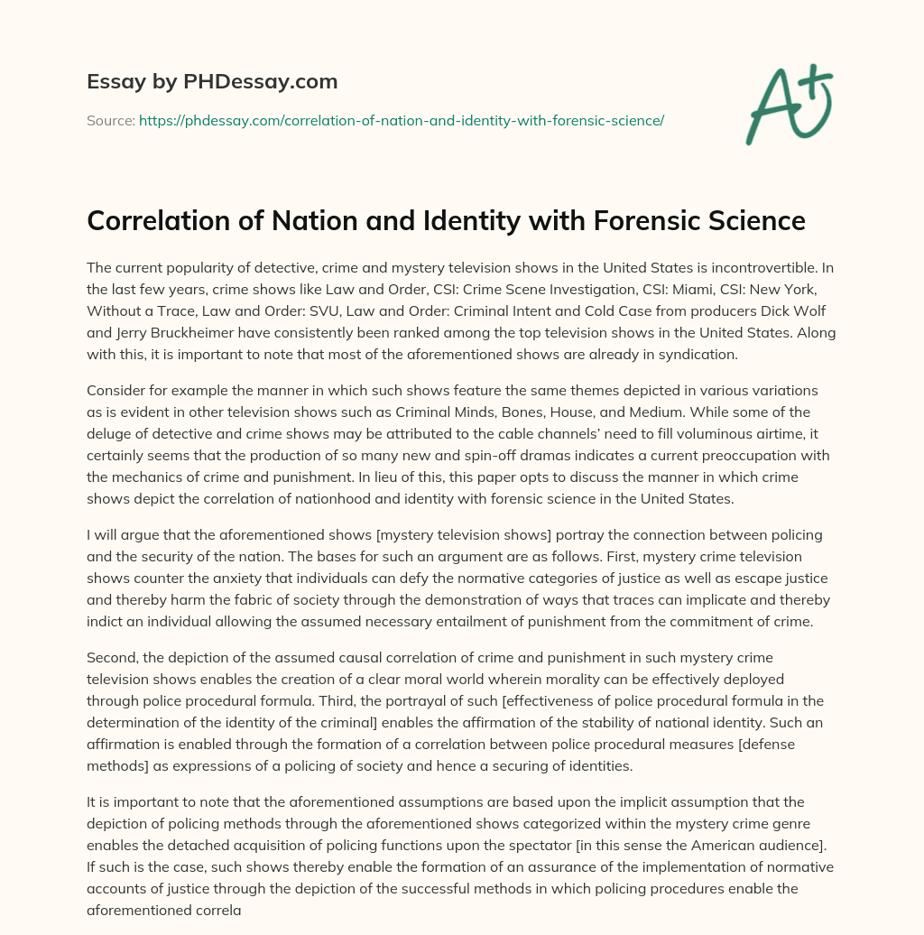 Correlation of Nation and Identity with Forensic Science essay