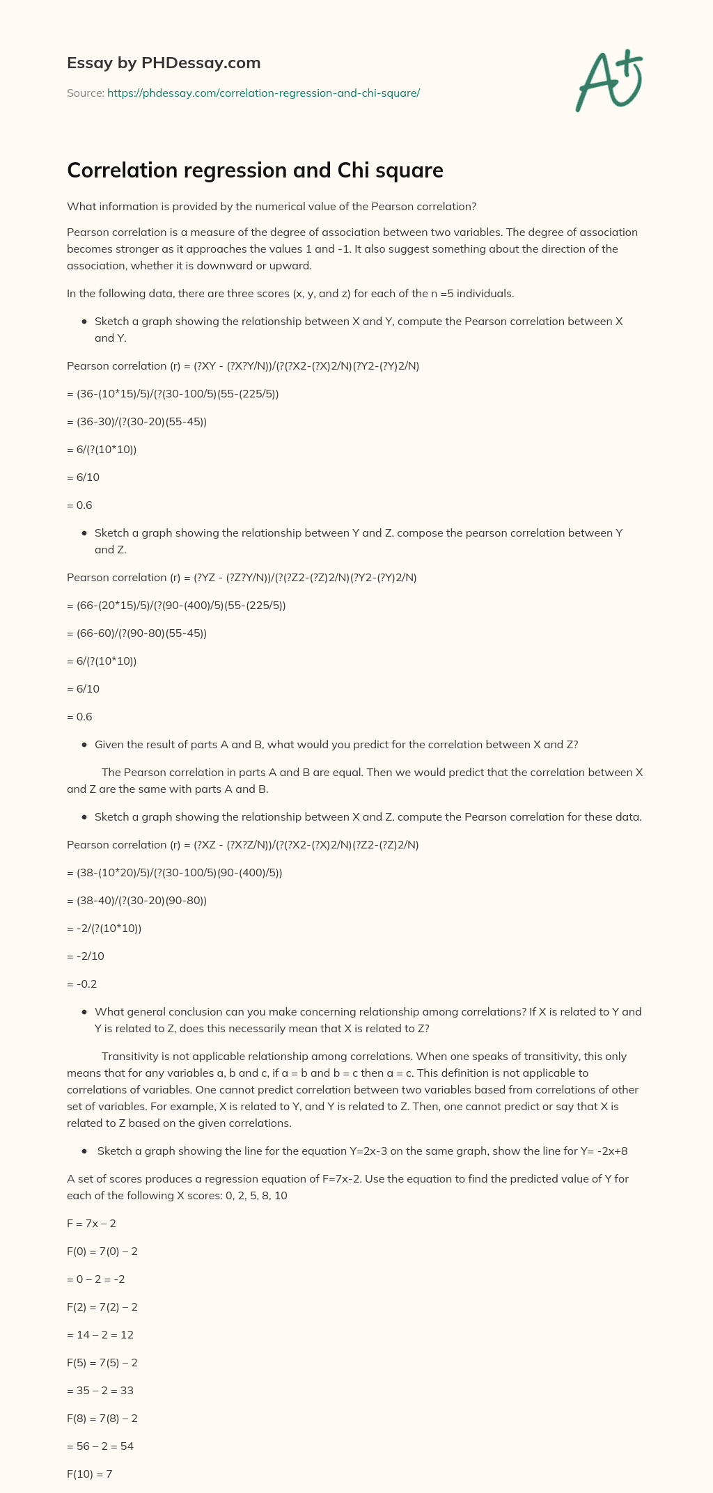 Correlation regression and Chi square essay