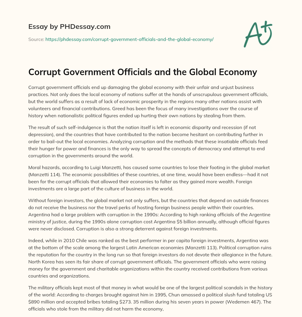 Corrupt Government Officials and the Global Economy essay
