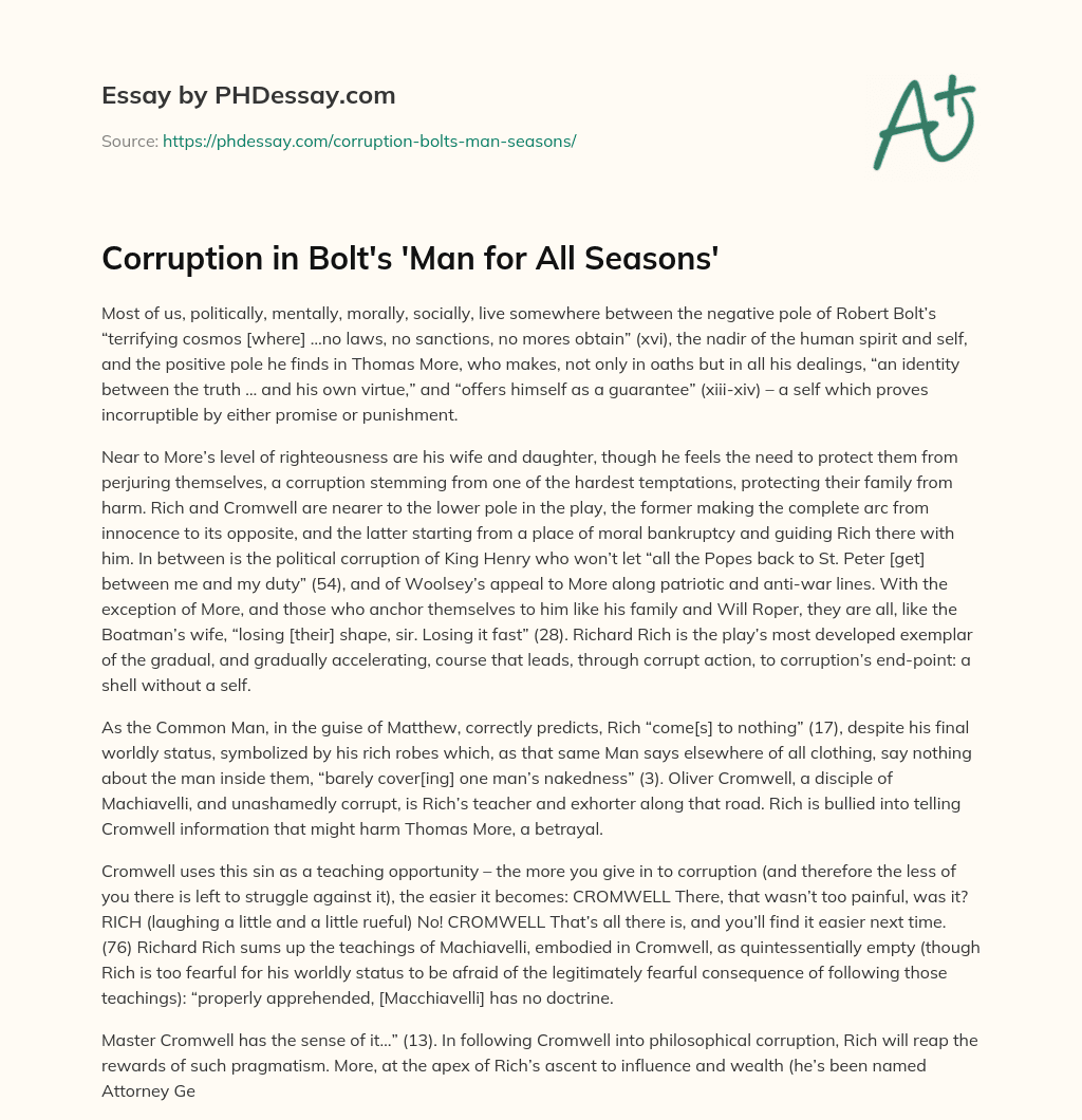 Corruption in Bolt’s ‘Man for All Seasons’ essay