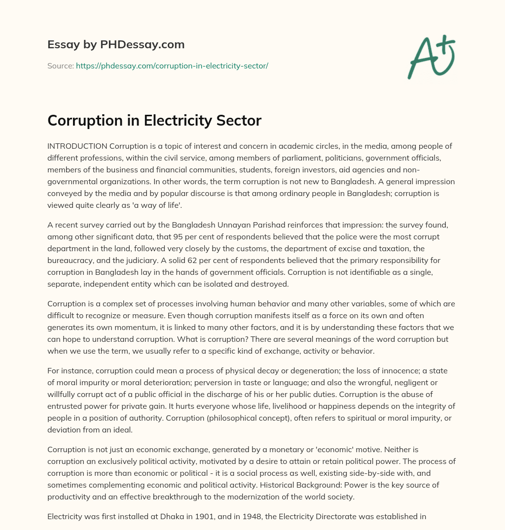 Corruption in Electricity Sector essay