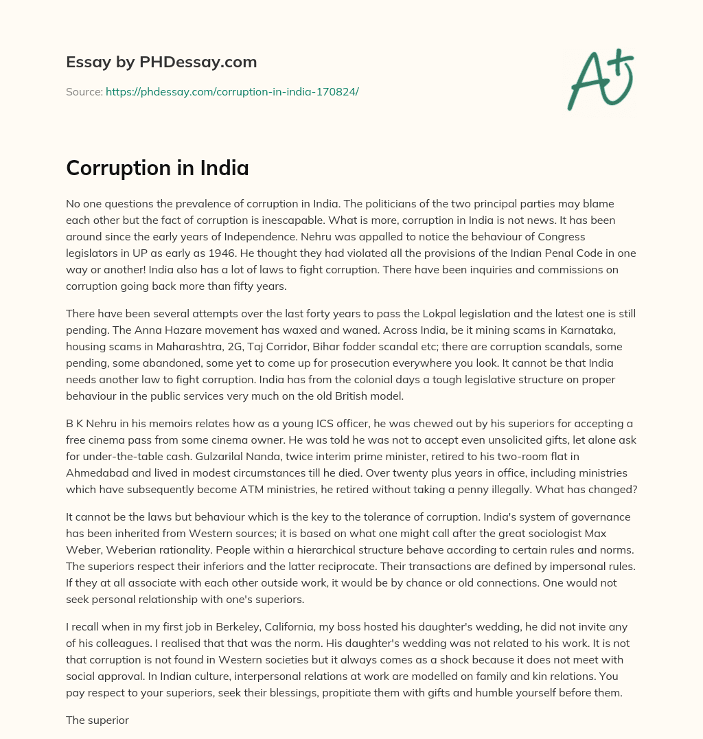 corruption in india essay 300 words