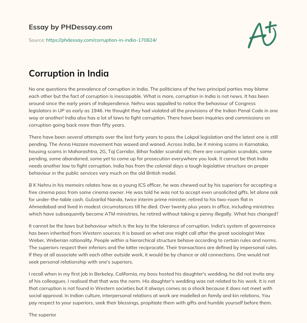 what is corruption in india essay