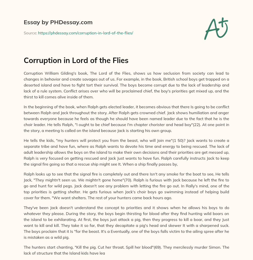 Corruption in Lord of the Flies essay