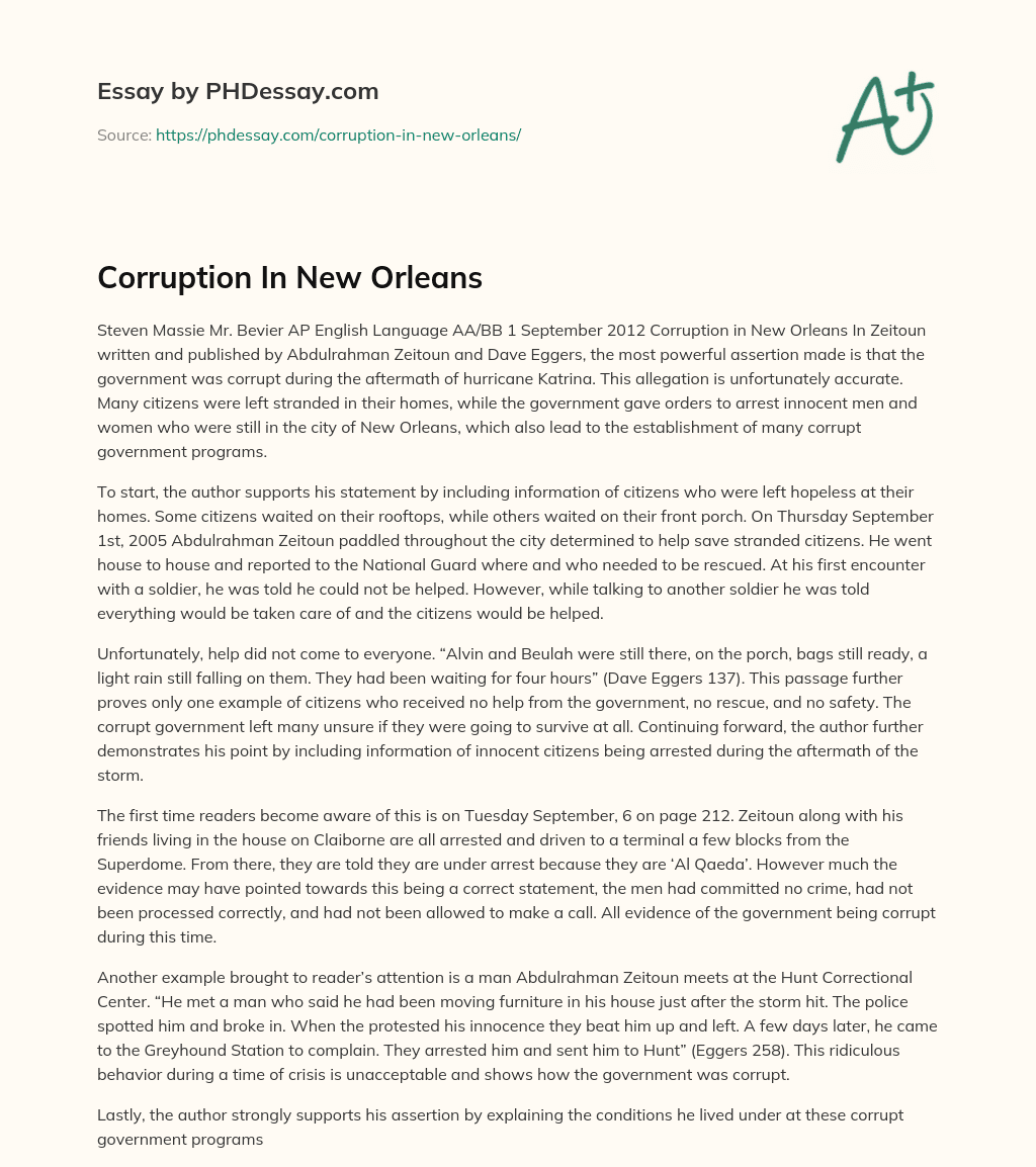Corruption In New Orleans essay