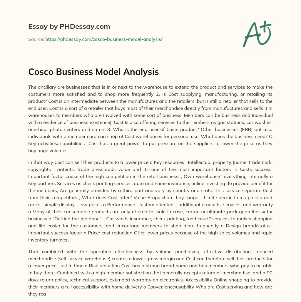 Cosco Business Model Analysis essay