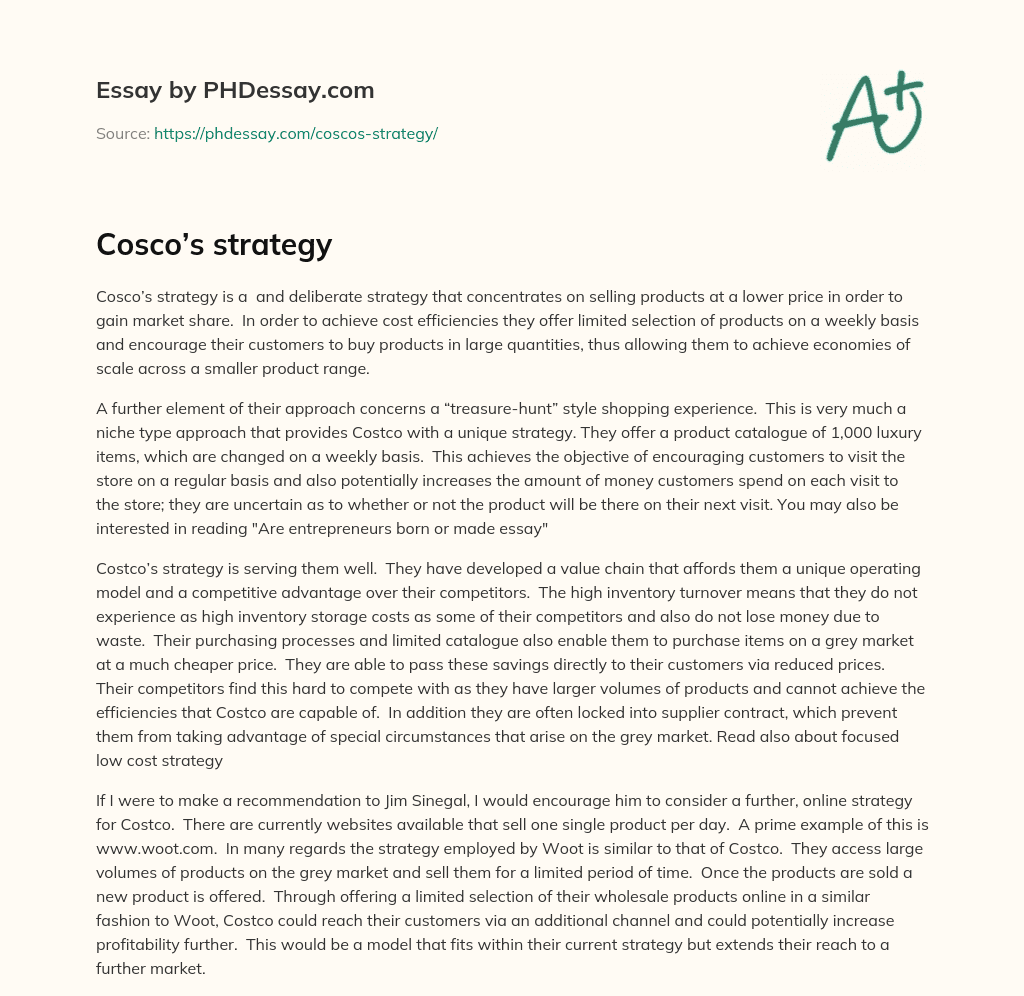 Cosco’s strategy essay
