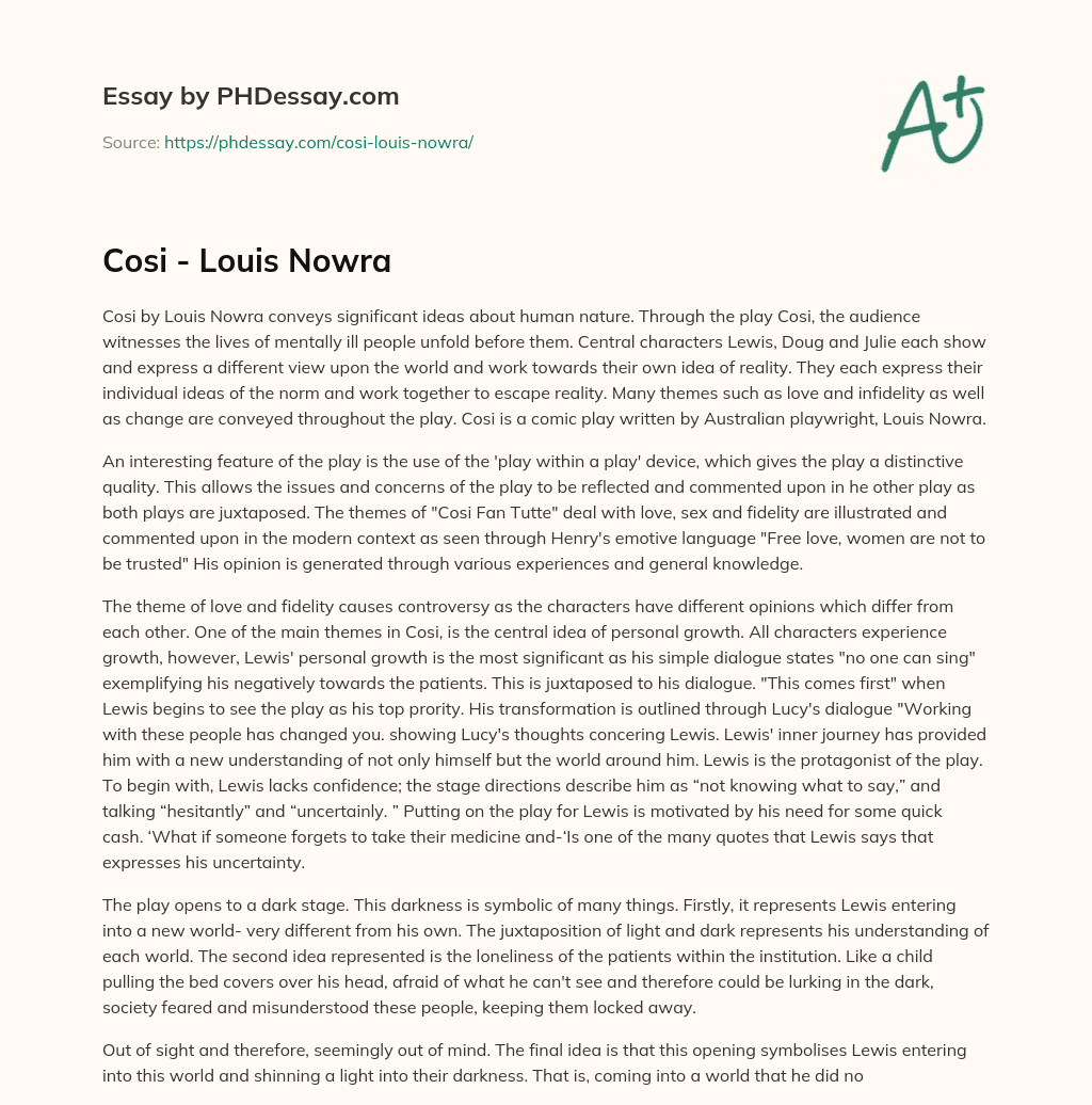 Cosi – Louis Nowra essay