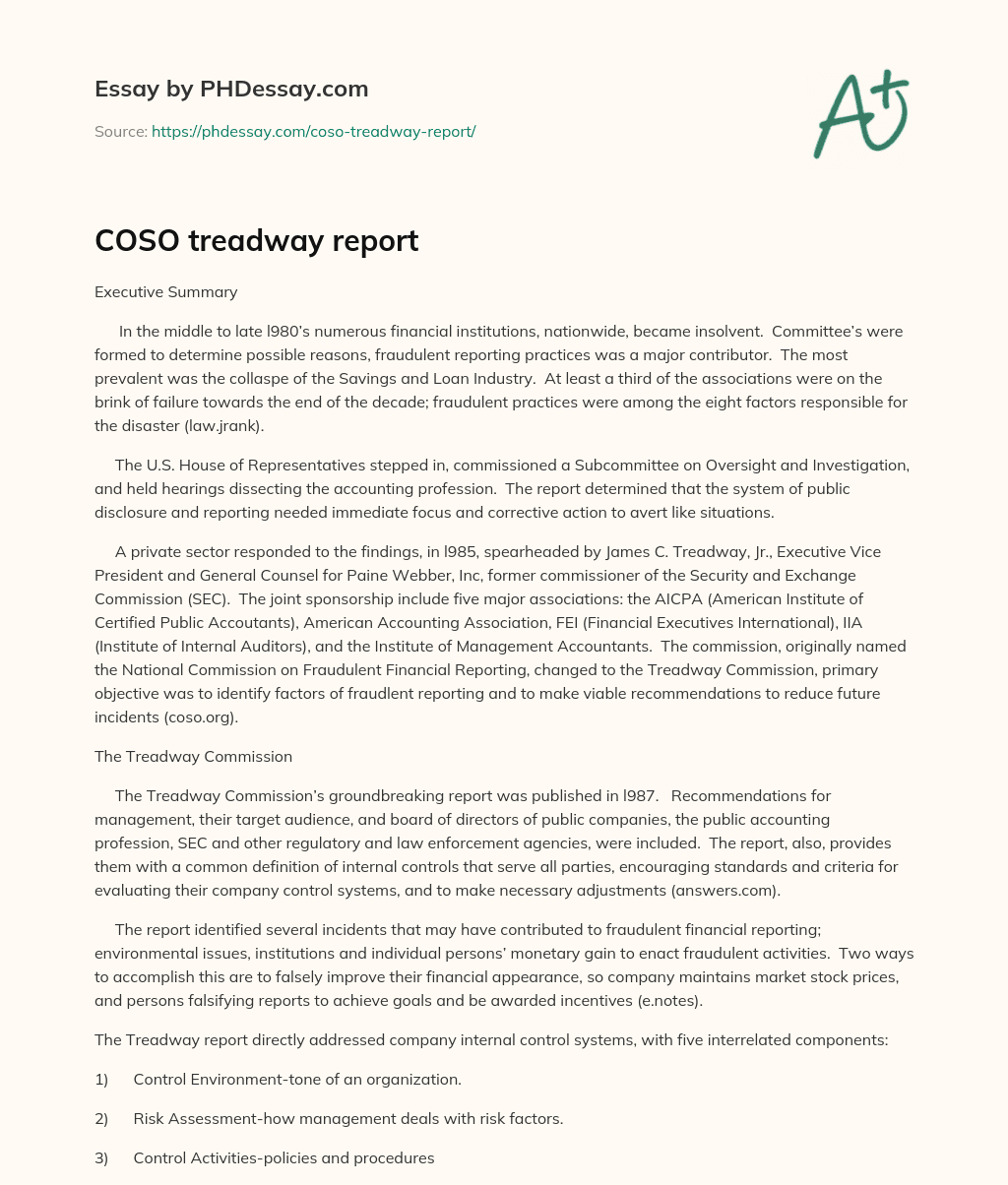 COSO treadway report essay