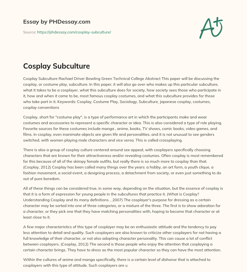 Cosplay Subculture essay