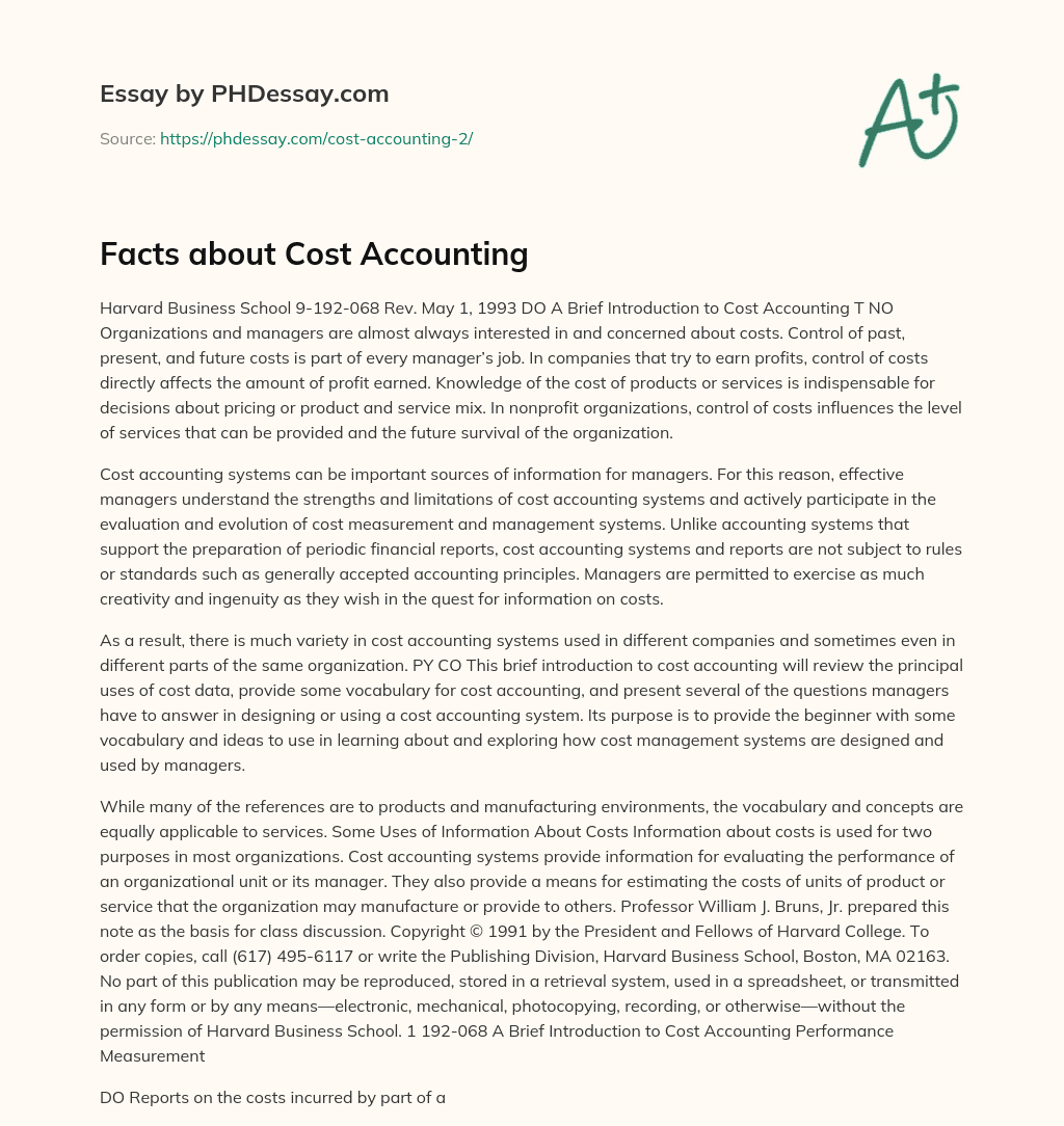 Facts about Cost Accounting essay