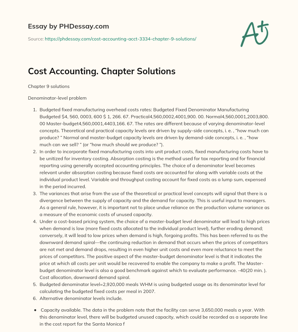 Cost Accounting. Chapter Solutions essay