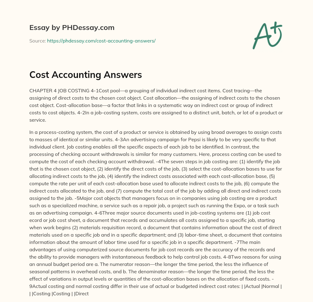 Cost Accounting Answers