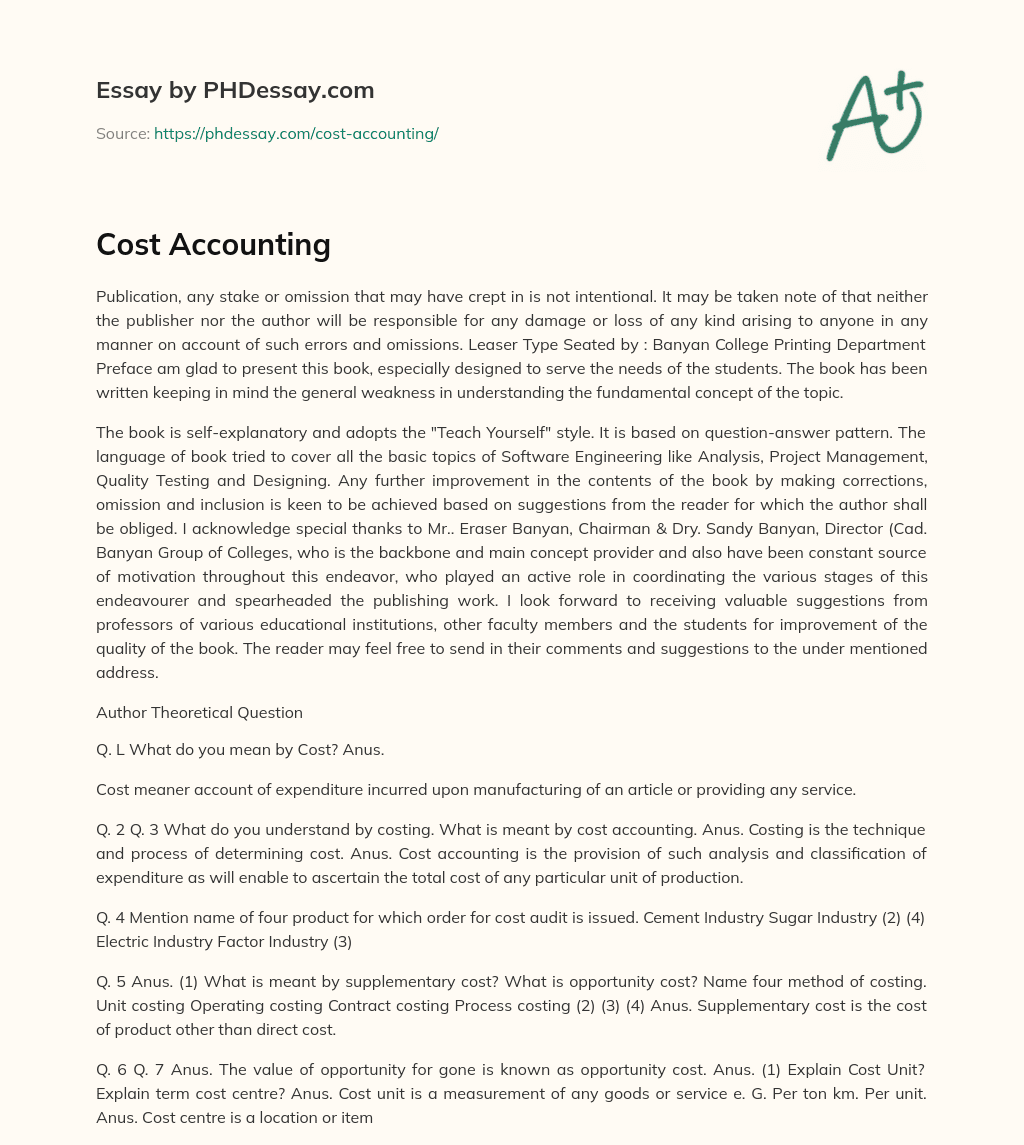 essay on cost accounting