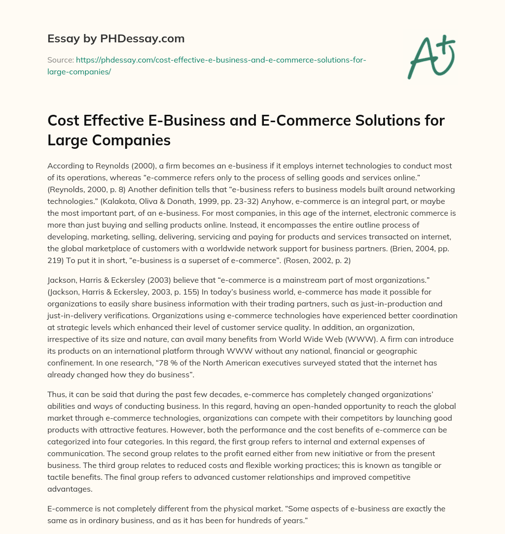 Cost Effective EBusiness and Solutions for Large Companies