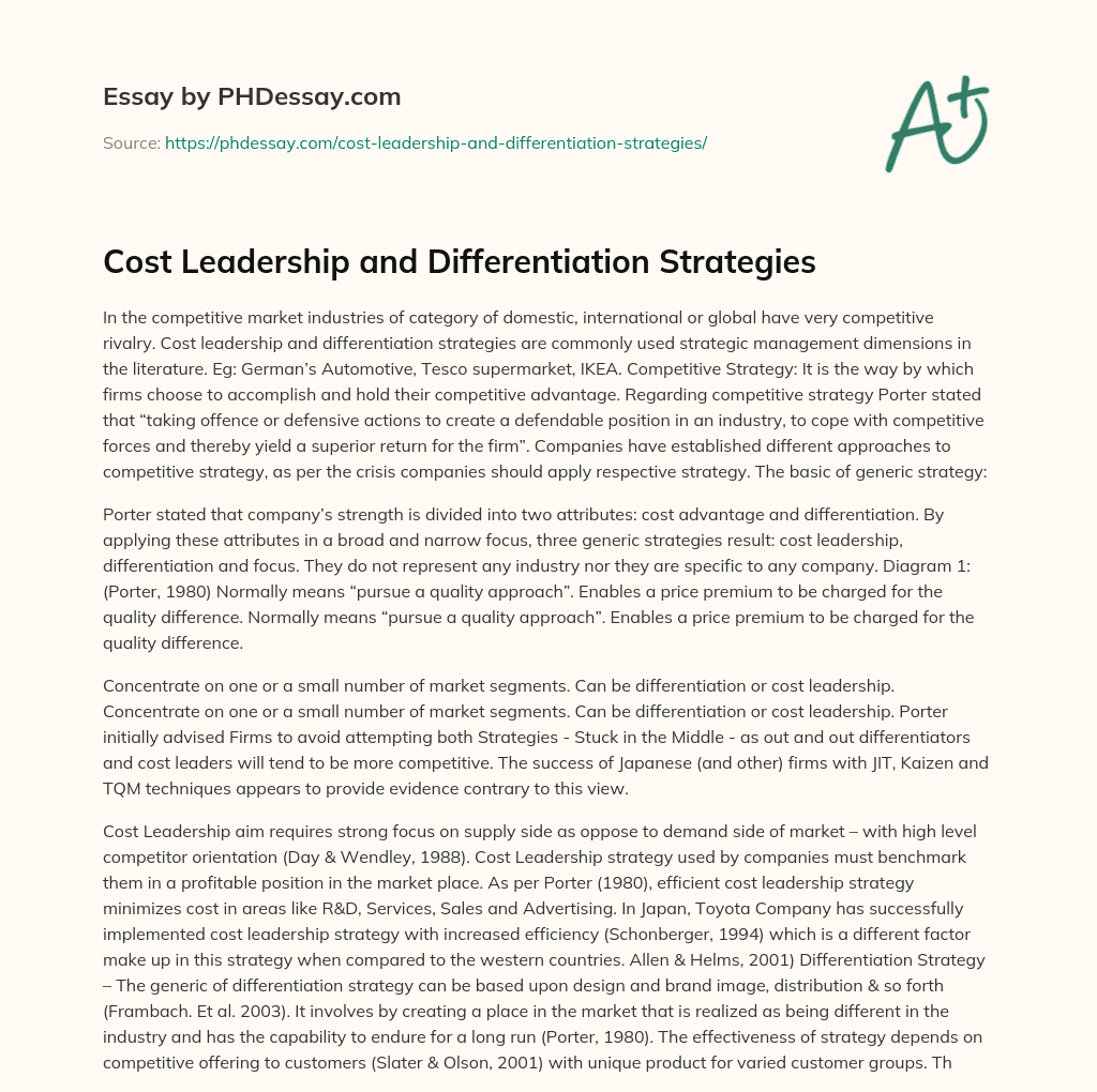 Cost Leadership and Differentiation Strategies essay