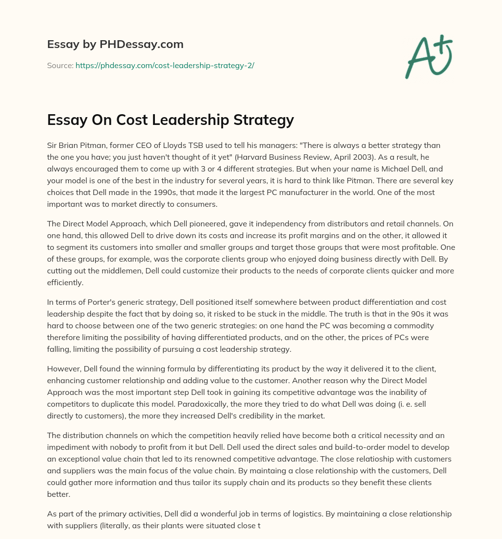 Essay On Cost Leadership Strategy essay
