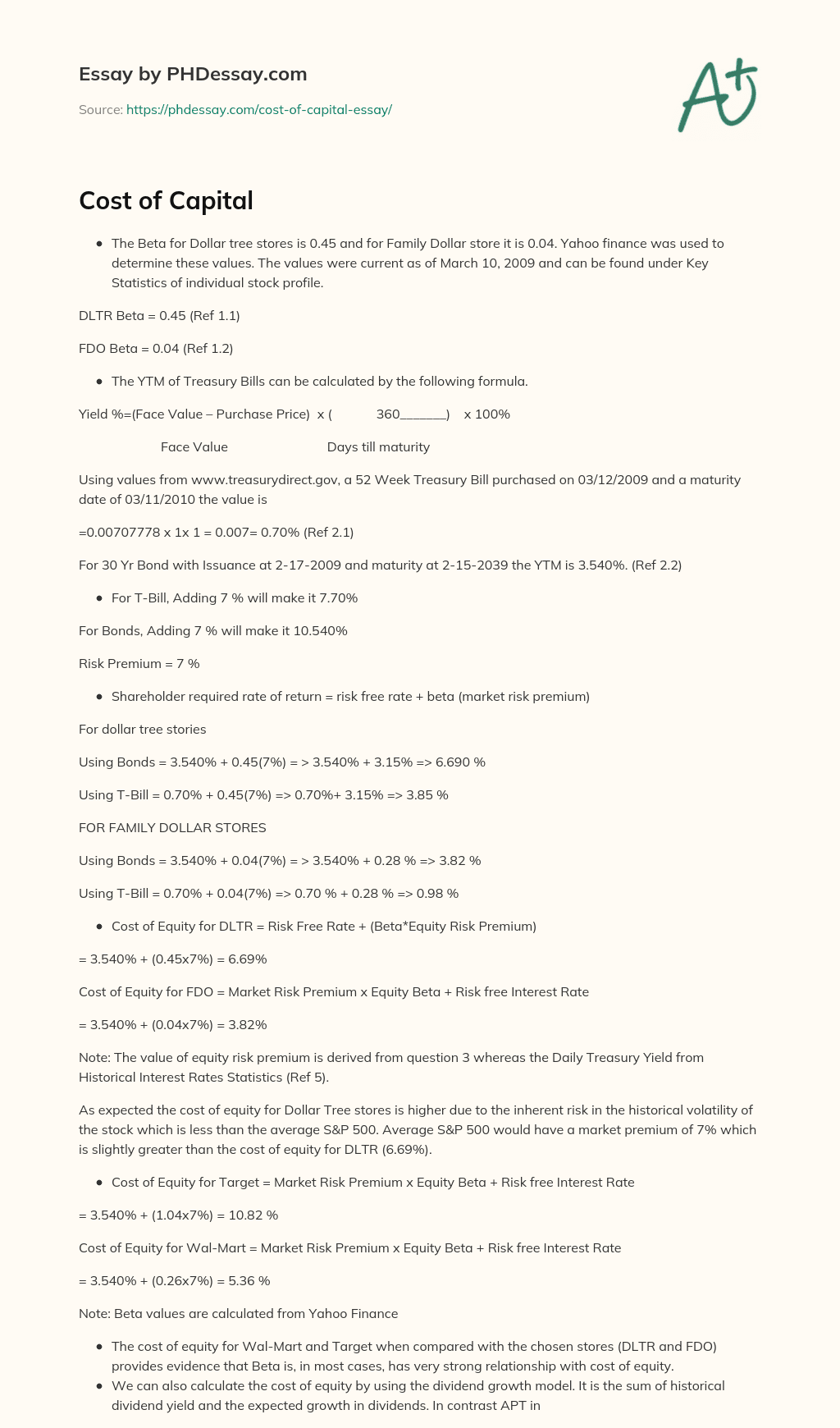 Cost of Capital essay