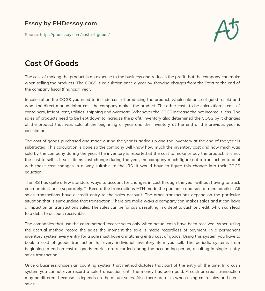 Understanding COGS and Its Impact on Business Profitability essay